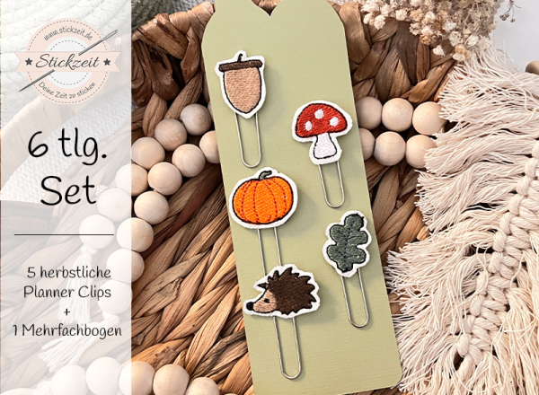 herbstliche Planner Clips - ITH-Stickdatei